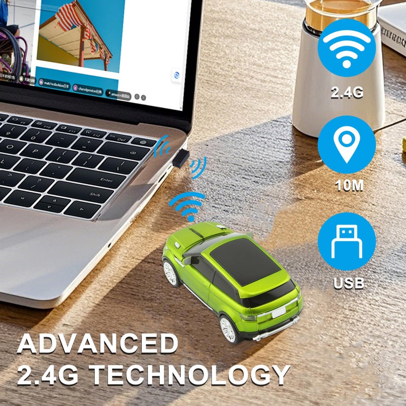 CHUYI Cool Sports Car Shape Wireless Optical Mouse 1600 DPI Cordless Office School Mice with USB Receiver for PC Computer Laptop (Green-1 Pack) - Image 2